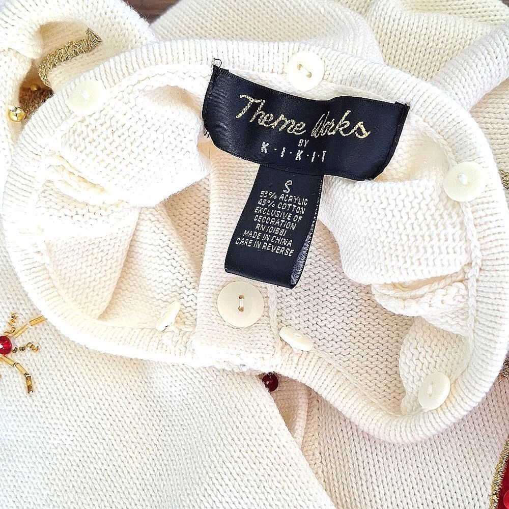 Vintage 90's KIKIT Christmas Sweater Cream Embellished Ornaments Cardigan size S - Picture 16 of 16